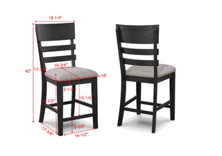 Sunvega Contemporary Gray Black Fabric Upholstered Ladder Back Counter Height Dining Chairs