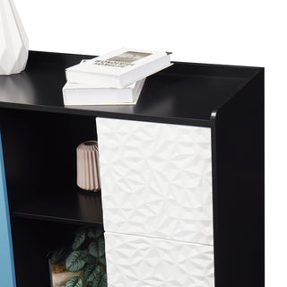 Sunvega Black and Red Modern Sideboard Buffet Cabinet with 2 Drawers