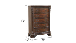 Sunvega Traditional Style Walnut Wood Chest With Five Spacious Drawers For Bedroom