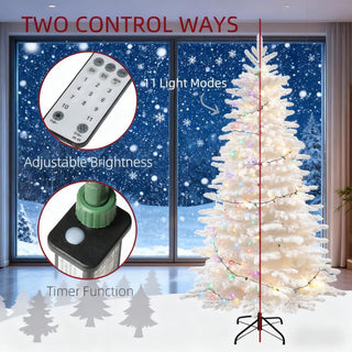 Sunvega Pencil Artificial Xmas Tree with Faux Snow Flocked Full Branch Tips Flame-retardant