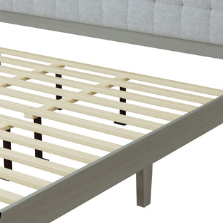 Sunvega Solid Wood King Bed with Upholstered Headboard in Grace Grey Finish