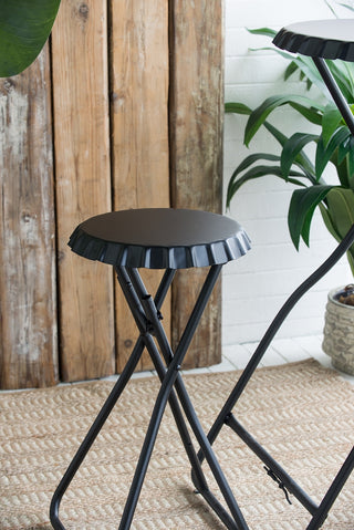 Sunvega Black Stowable Side Table and Two Seats with Foldable Iron Frame