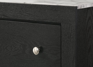 Sunvega Modern White Faux Marble Top Nightstand with Two Drawers in Black Finish