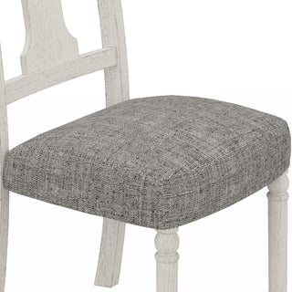 Sunvega Set of 2 White Frame Gray Linen Upholstered Dining Side Chairs