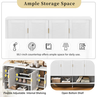 Sunvega 55.1-Inch Modern Sideboard with 4 Doors and Open Shelf for Living Room
