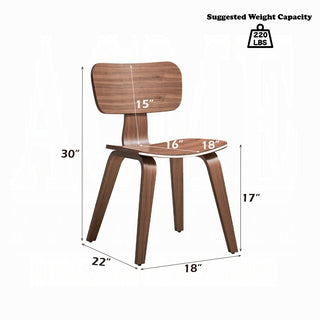Sunvega Modern Walnut Finish Curved Ergonomic Solid Wood Dining Chairs Set of 2