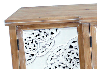 Sunvega Handmade Hollow-Carved Accent Cabinet with Adjustable Shelf Distressed Wood