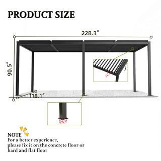 Sunvega 10x19ft Aluminum Louver Pergola with Adjustable Roof and Windproof Design