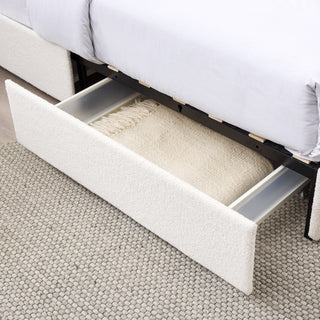 Sunvega Queen Size Ivory Boucle Upholstered Platform Bed with 4 Storage Drawers
