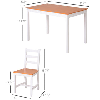 Sunvega Rustic Pine Wood Dining Table Set with Four High Back Chairs for Small Spaces