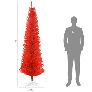 Sunvega Pencil Artificial Xmas Tree with Faux Snow Flocked Full Branch Tips Flame-retardant