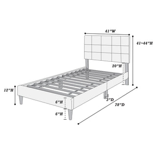 Sunvega Twin Bed with Adjustable Headboard and Soft Brushed Linen Fabric