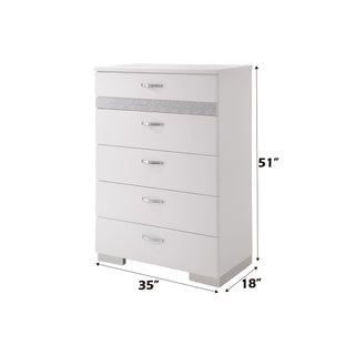 Sunvega White High Gloss Chest with 5 Spacious Drawers and Glittery Accents