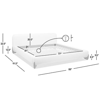 Sunvega Modern Puffy Platform Bed with Arched Headboard in Ivory White Boucle