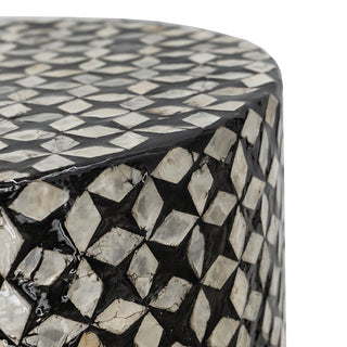 Sunvega Blue Capiz Inlay Tapered Hexagon Accent Stool for Bedrooms