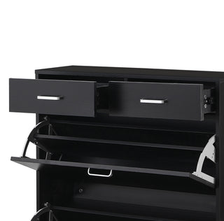 Sunvega Large Freestanding Tipping Bucket Shoe Rack Organizer with 2 Flip Drawers and 2 Drawers
