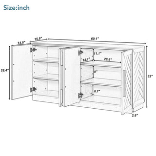 Sunvega Sideboard Buffet Cabinet with Adjustable Shelves and Silver Handles for Kitchen Dining Room