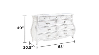 Sunvega Pearl White Dresser with Ornate Carvings and Spacious Storage Drawers