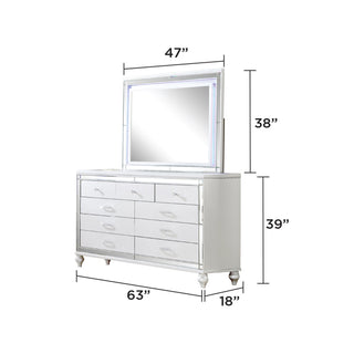 Sunvega Silver Mirror Framed 6-Drawer Dresser with Diamond Accent Handles