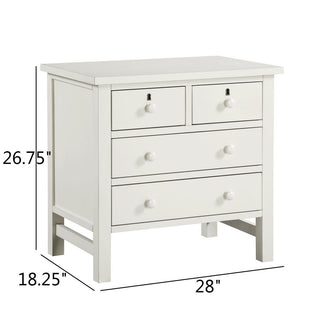 Sunvega Antique White Nightstand with 4 Drawers and Faux Keyhole Accents