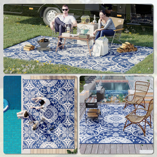 Sunvega Reversible Outdoor Rug with Protective Coating and Strap Stakes for Patio