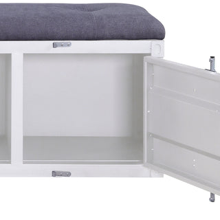 Sunvega Modern Industrial Grey Upholstered Storage Bench with Cabinet and Shelf