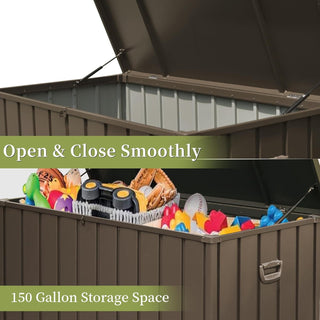 Sunvega 120 Gallon All-Weather Waterproof Lockable Outdoor Metal Storage Box with Wheels