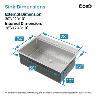 Sunvega 32x19 Inch Overmount Single Bowl Kitchen Sink in Brushed Nickel