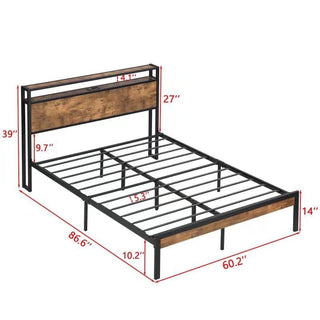 Sunvega King Size Metal Platform Bed Frame with Wooden Headboard and Footboard