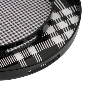 Sunvega 2 Piece Black and White Plaid Print Round Decorative Tray Set for Living Space