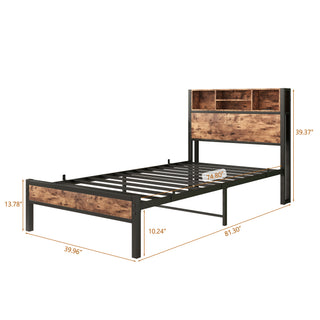 Sunvega Twin Size Bed Frame with Storage Headboard, Charging Station, and Bookcase