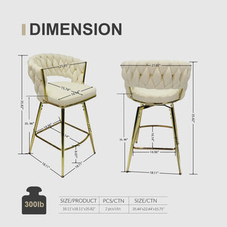 Sunvega Toweling Woven Swivel Bar Stools Set of 2 with Golden Legs and Back