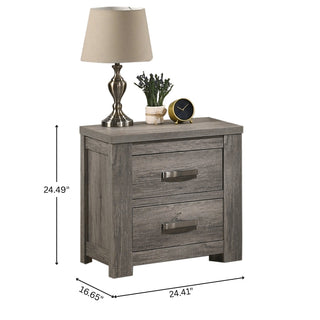 Sunvega Weathered Gray Contemporary Wood Nightstand with Two Spacious Dovetail Drawers