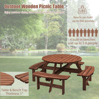 Sunvega Fir Wood Picnic Table with 2 Benches 75 Inch Dining Surface 2220lb Capacity