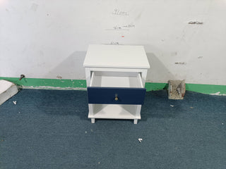 Sunvega White and Golden Kids Wooden Nightstand with One Drawer and Shelf