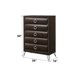Sunvega Dark Merlot Finish Chest with Five Drawers and Black Metal Legs