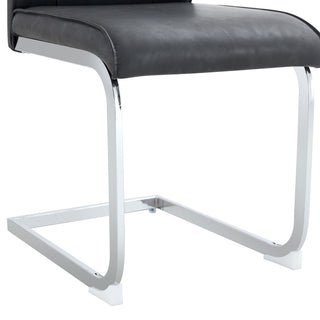 Sunvega PU Dining Chairs with Arched Metal Silver Legs and Crazy Horse Texture in Dark Gray