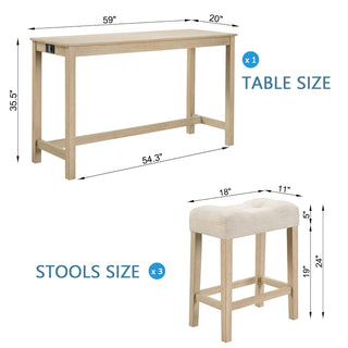 Sunvega 4 Piece Bar Table Set with USB Outlets and Padded Stools for Living Room