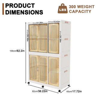 Sunvega Portable Wardrobe Closet Storage Organizer with 9 Magnetic Doors and Hanging Rod