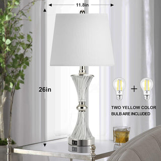 Sunvega Modern Crystal Base Touch Control Table Lamp with 2 USB Ports and Dimmable LED Bulbs