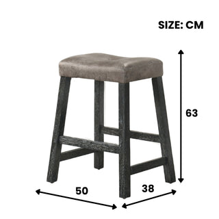Sunvega Distressed Wooden Farmhouse Barstools with Faux Leather Seat, Counter-Height