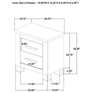 Sunvega Weathered Oak Two-Drawer Nightstand with Dark Bronze Handles