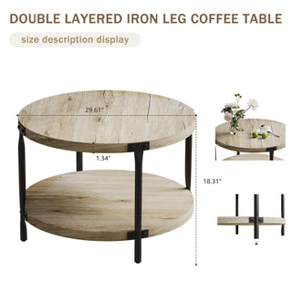 Sunvega Modern Minimalist Round MDF Double-Layer Coffee Table with Open Storage