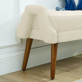 Sunvega Modern Loop Yarn Fabric Bench with Soft Cushion and Geometric Armrests