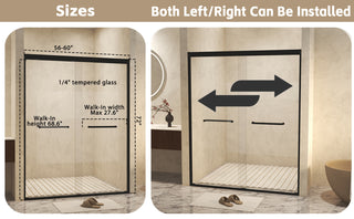 Sunvega Tempered Glass Sliding Shower Door with Aluminum Frame and Stainless Steel Handle