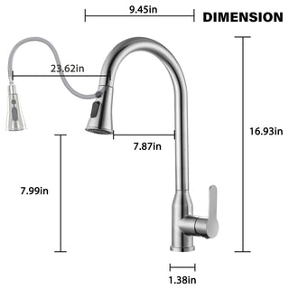 Sunvega High Arc Single Handle Stainless Steel Kitchen Faucet with Pull Down Sprayer
