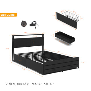 Sunvega Full Size Storage Bed Frame with LED Headboard Charging Station and 8 Drawers