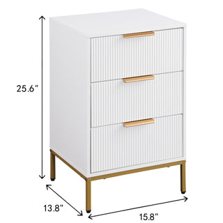 Sunvega Mid-Century Modern Nightstand with Wavy Drawer Panels and Gold Metal Accents