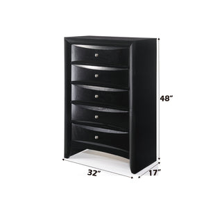 Sunvega Black Finish Chest with Five Spacious Drawers and Elegant Okume Veneer Top