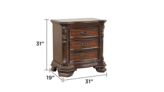 Sunvega Traditional Style 3-Drawer Wood Night Stand With Metal Pulls For Bedroom